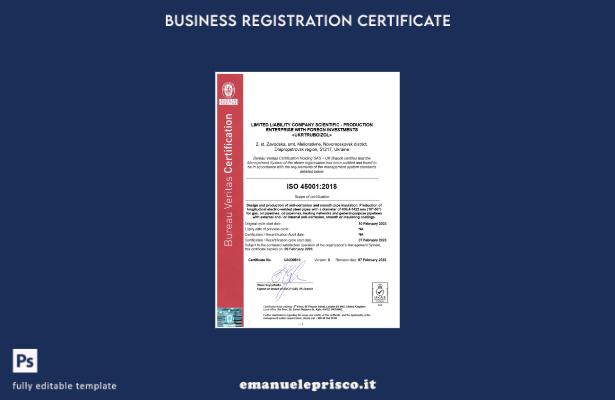 stile verificato Certificato Bureau Veritas del Regno Unito per la registrazione